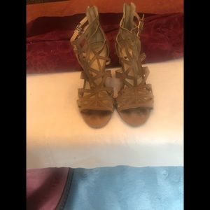 Nine West Tan Buckled and Zippered Closured Wedges.  Size 8M